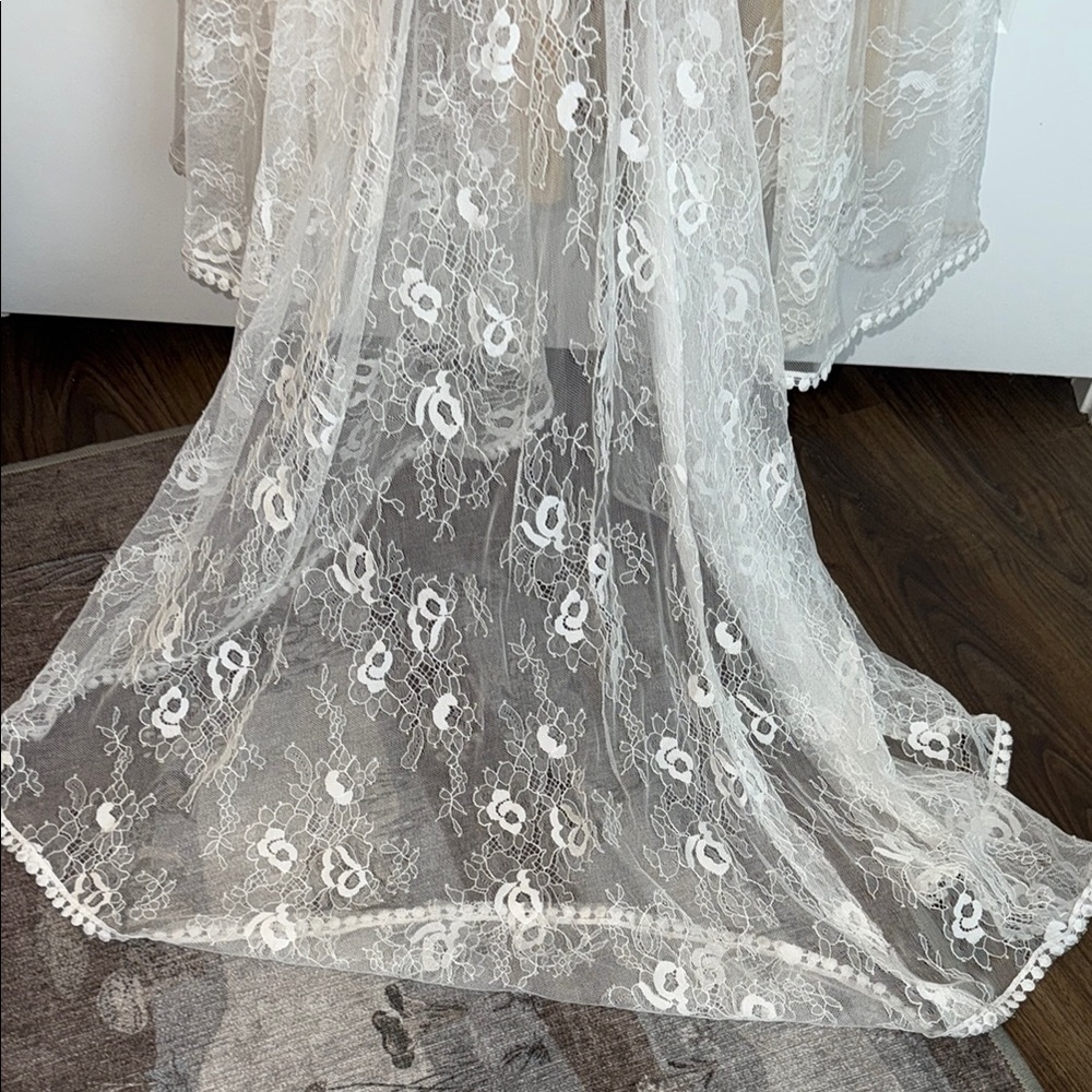 Off-Shoulder White Lace Train Maxi Mermaid Bridal Gown Dress Boho Wedding - Picture 9 of 16